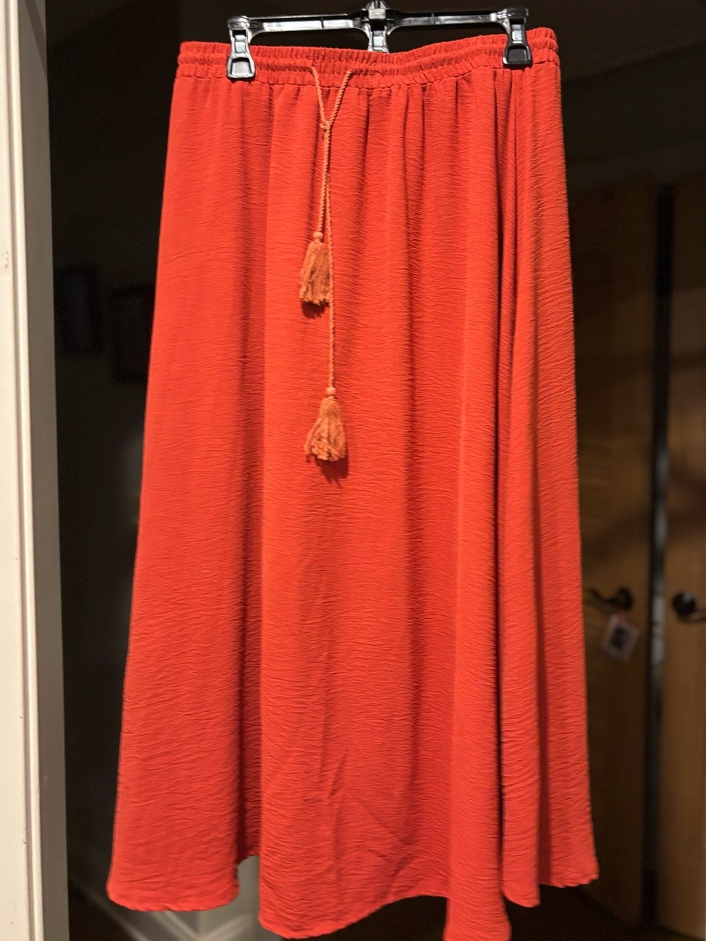 zeagoo Vibrant Orange Maxi Skirt with Tassel Tie